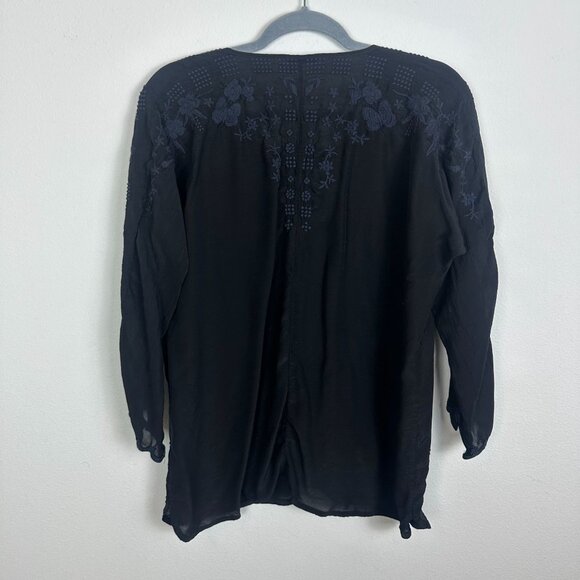 Johnny Was Black and Blue Floral Embroidered Blouse XS Boho Peasant Whismygoth D - Picture 6 of 7